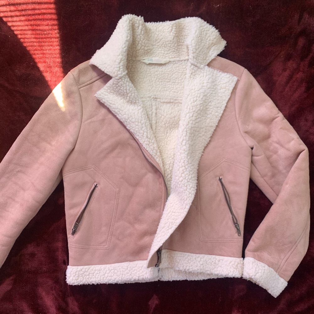Suede pink sherpa jacket